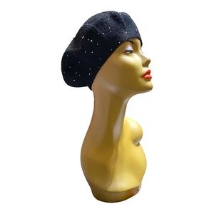 Woman’s Tiny Sequin Black Wool Beret
